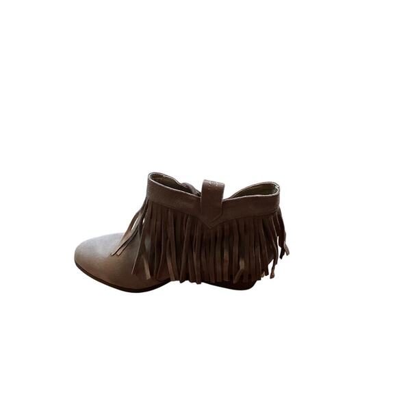 Restricted Suede Leather Fringe Ankle Booties Pull-On Almond Toe Brown Sz 9 NEW - Picture 5 of 5